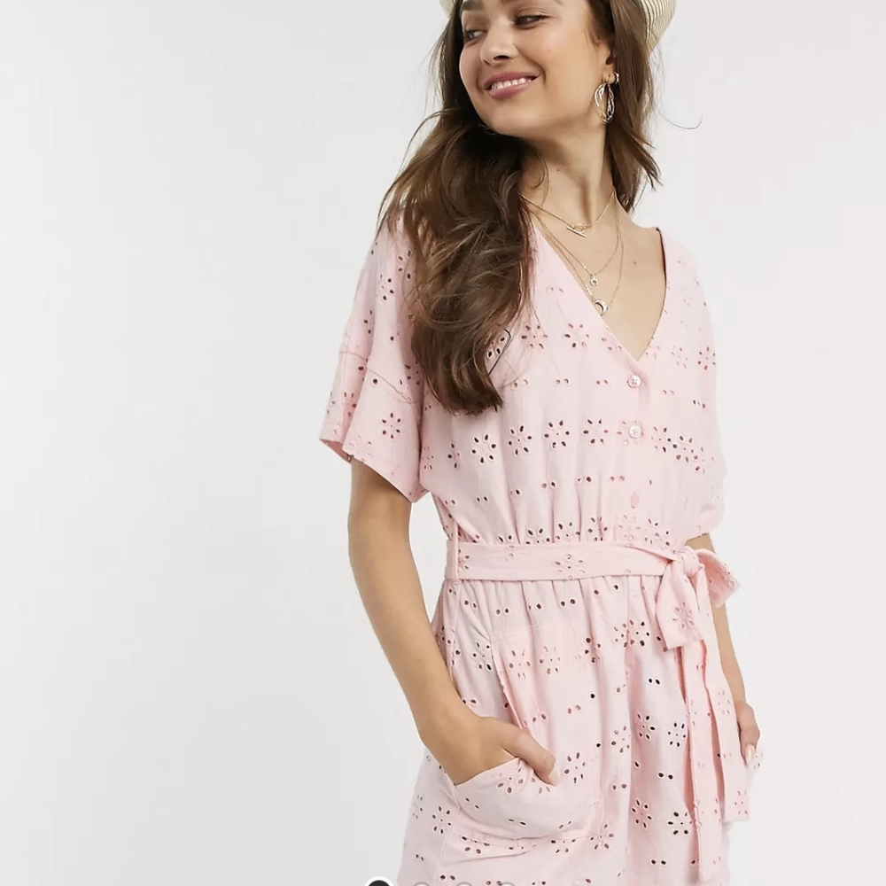 Asos Design Petite pink eyelet romper